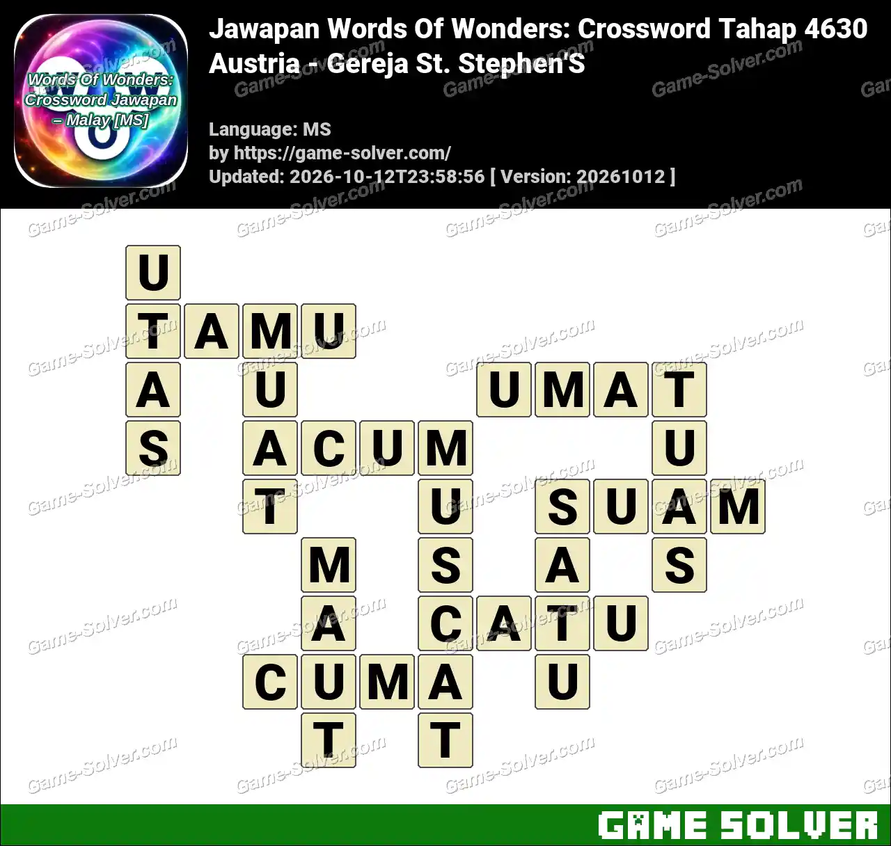 Jawapan Words Of Wonders: Crossword Tahap 4630 – Austria – Gereja St. Stephen’S